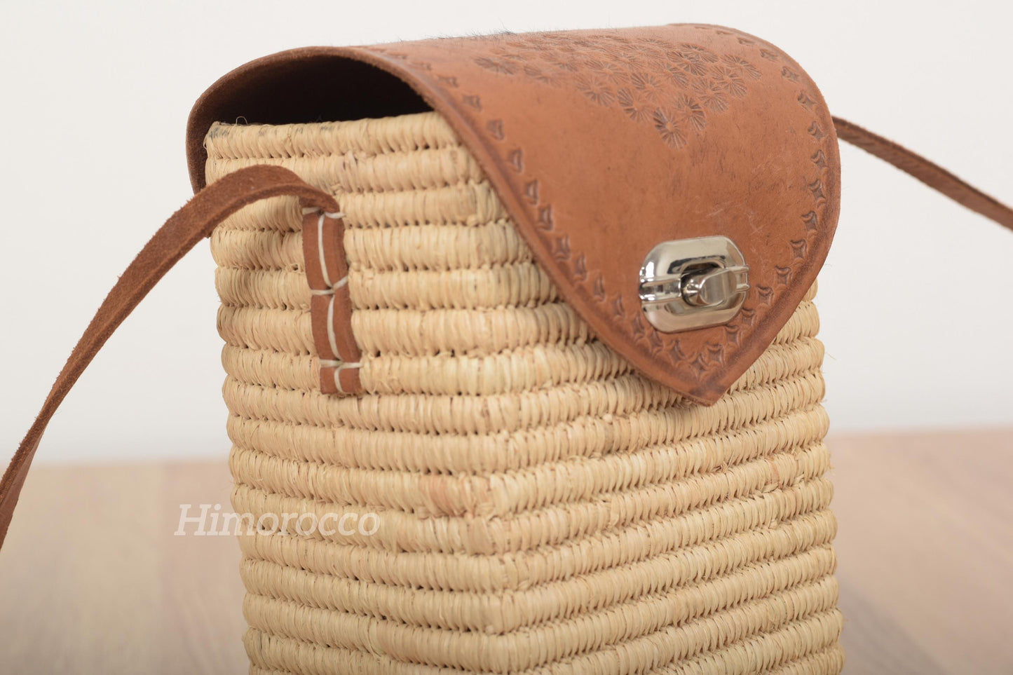 Woven Straw Bag with Leather Strap - Straw Crossbody Bag