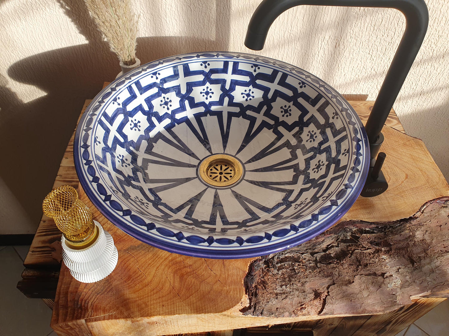 Blue Ceramic Bathroom Sink - Moroccan Bathroom Washbasin +Free Gifts