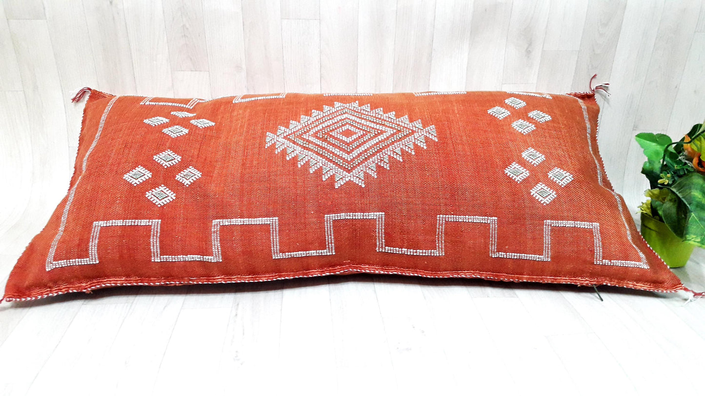 Cactus Silk Cushion Cover - Red/Orange Sabra Pillow - Handmade Morocco Cushion . Moroccan Sabra Cushion