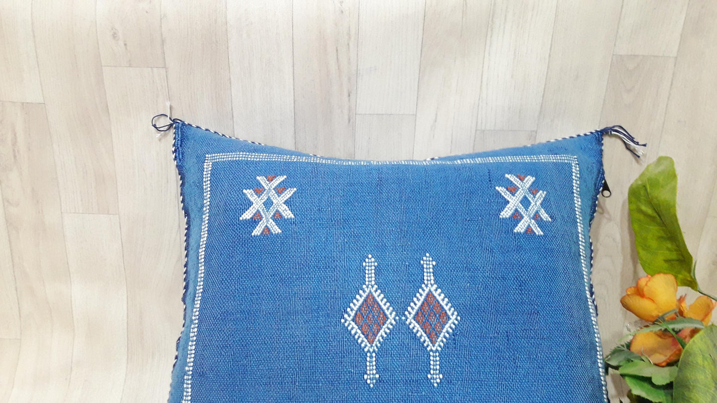 Cactus Silk Pillow Cover,Moroccan Boho Throw Pillow,Hand Woven Berber Pillow,Decorative Sabra Cactus Silk Cushion Cover.Lumbar Pillow