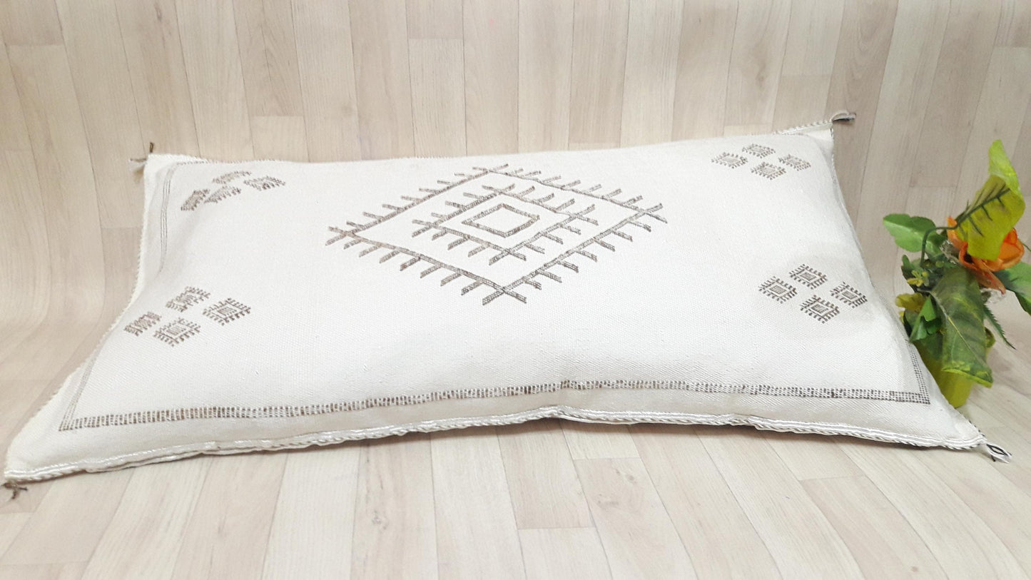 Cactus Silk Pillow Cover, Moroccan Boho Throw Pillow ,Hand Woven Berber Pillow, Sabra Cactus Silk Cushion Cover,Pillow,Cushion