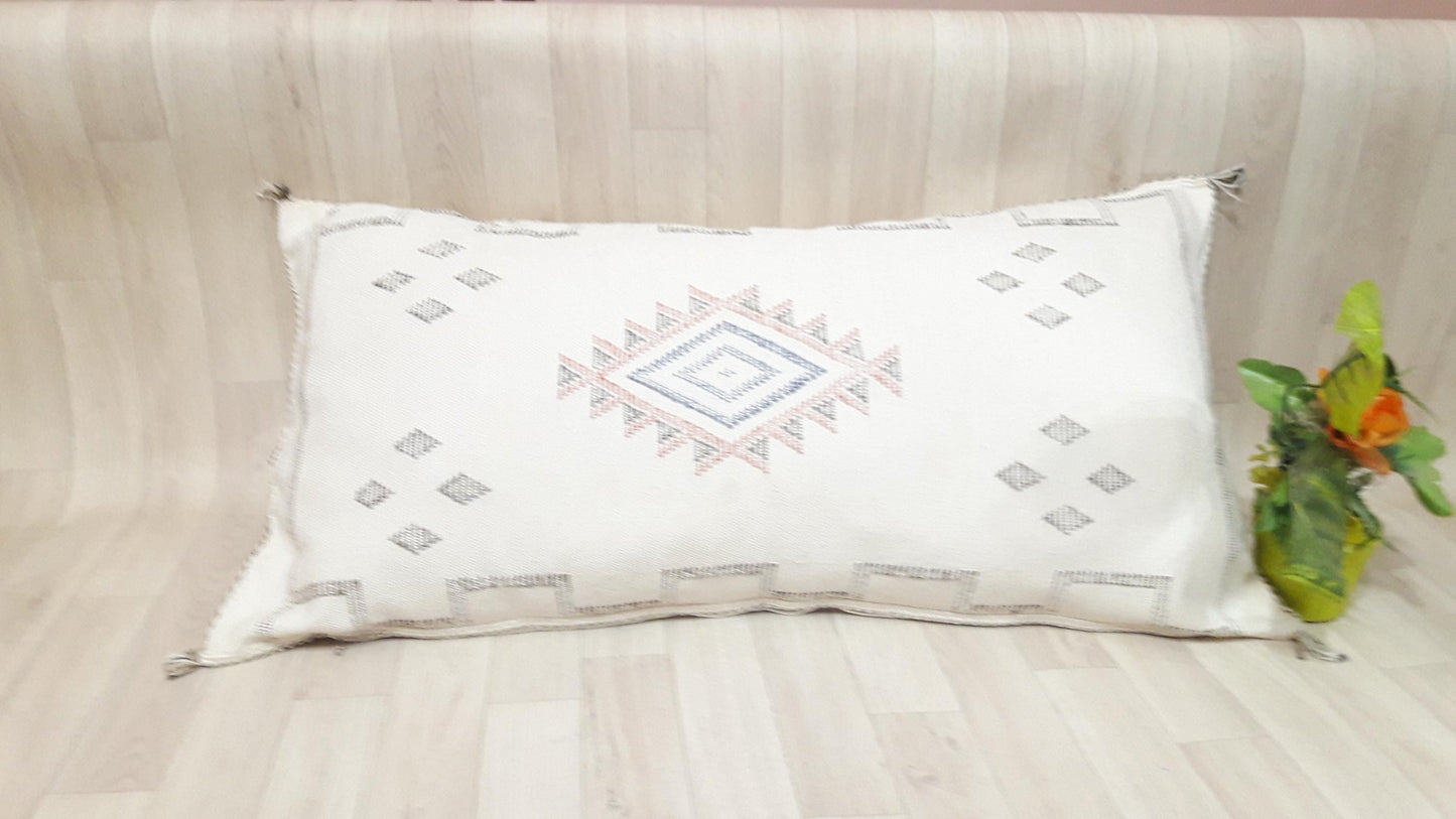 WHITE Cactus Silk Pillow Cover, Moroccan Boho Throw Pillow , Hand Woven Berber Pillow, Sabra Cactus Silk Cushion Cover,Pillow,Cushion