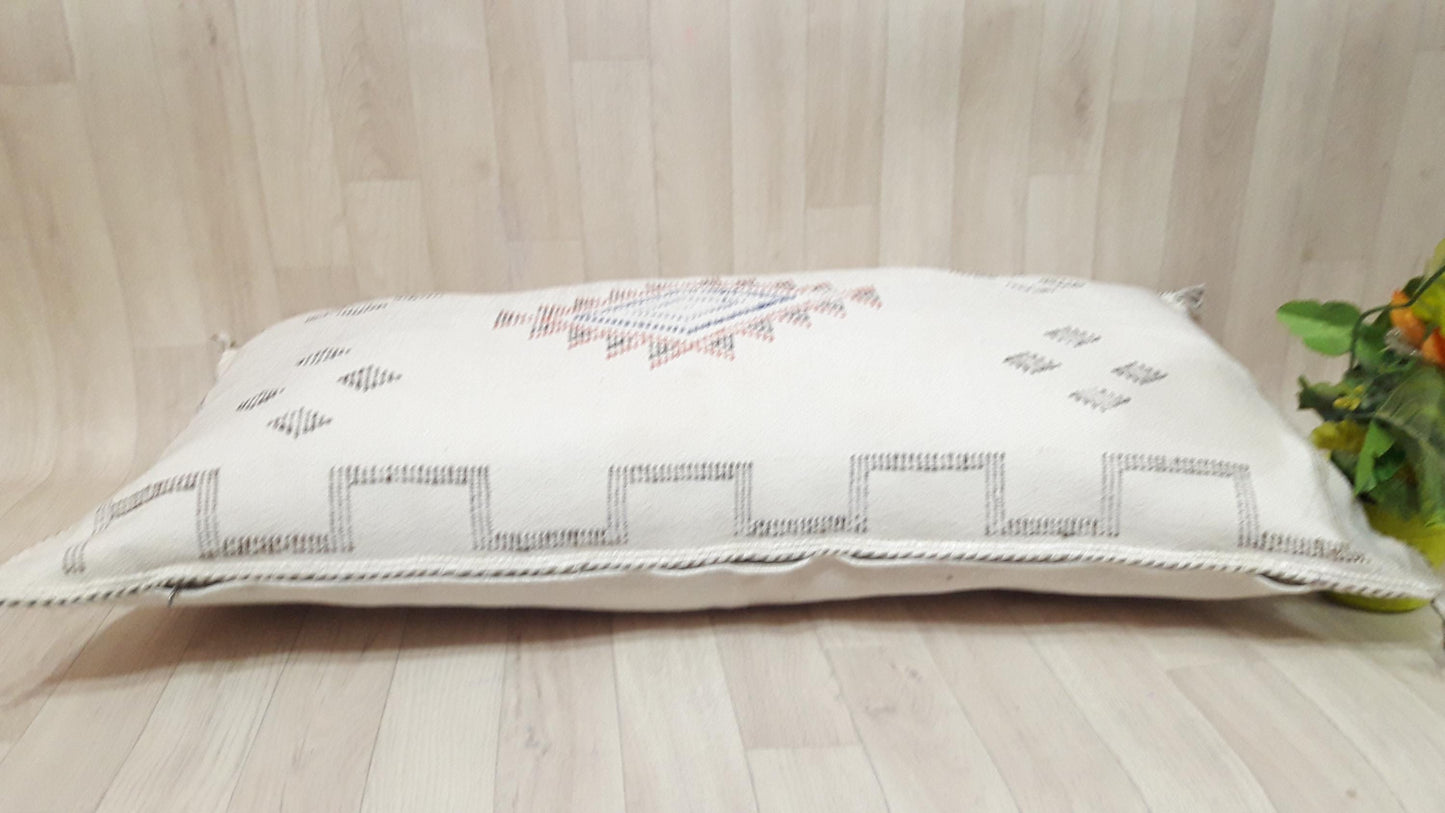 WHITE Cactus Silk Pillow Cover, Moroccan Boho Throw Pillow , Hand Woven Berber Pillow, Sabra Cactus Silk Cushion Cover,Pillow,Cushion