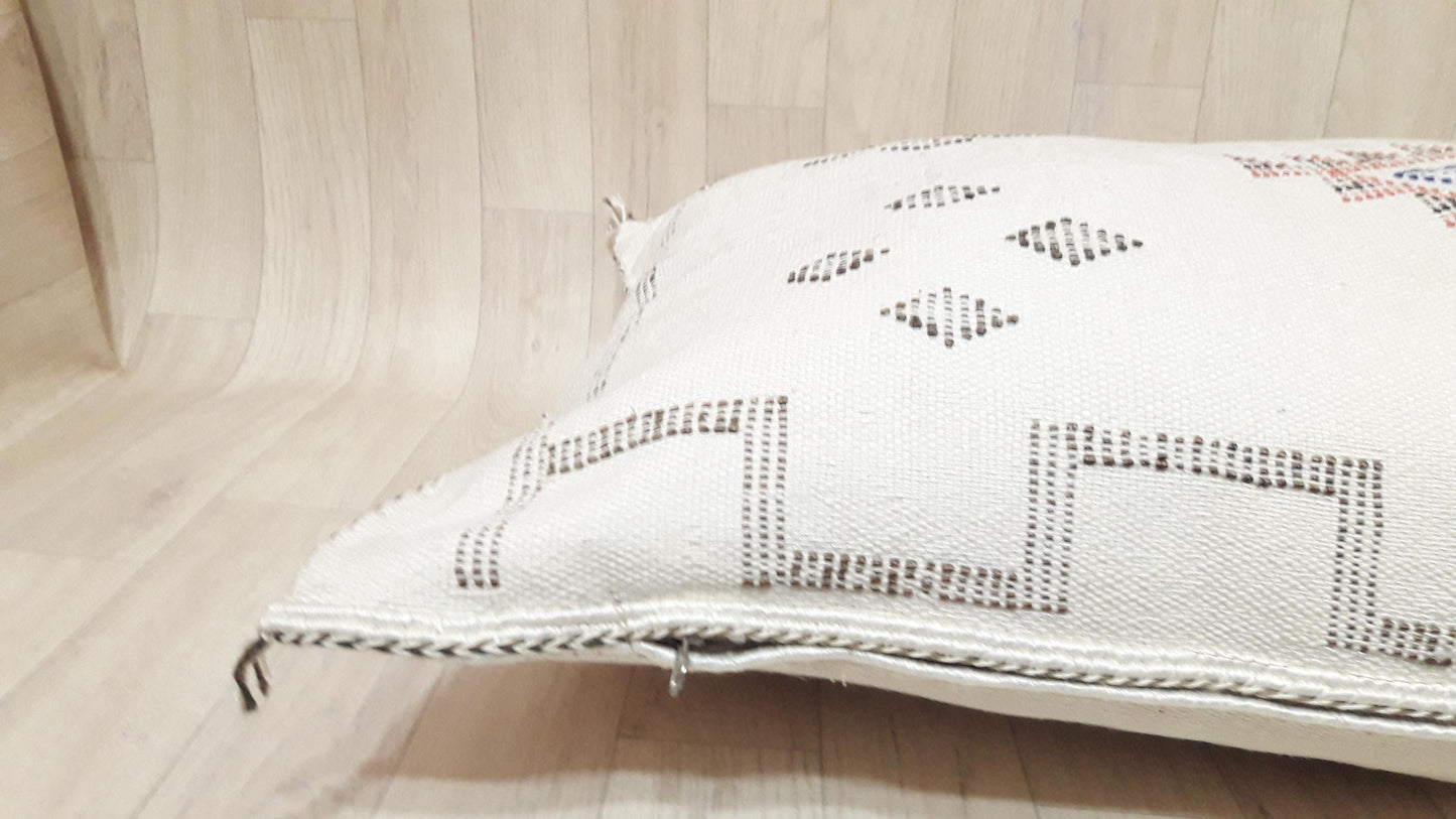 WHITE Cactus Silk Pillow Cover, Moroccan Boho Throw Pillow , Hand Woven Berber Pillow, Sabra Cactus Silk Cushion Cover,Pillow,Cushion