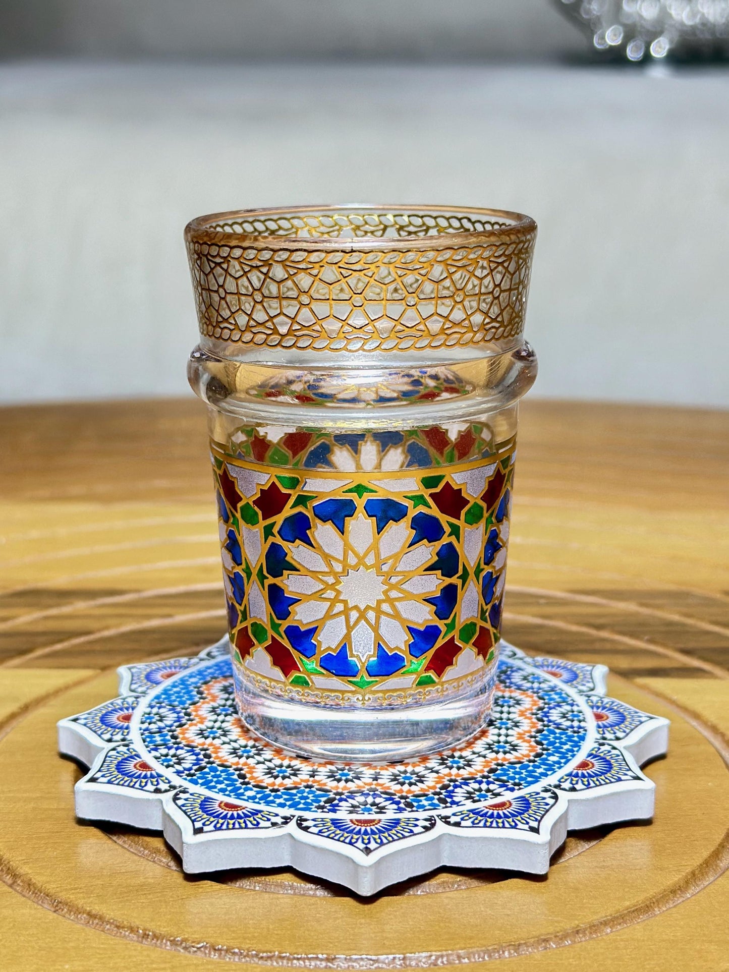 Set of 6 Tea Glasses Moroccan Beldi Cups Gold Zellij Design Tea Cups Small Multicoloured Traditional Moroccan Glassware 25% OFF