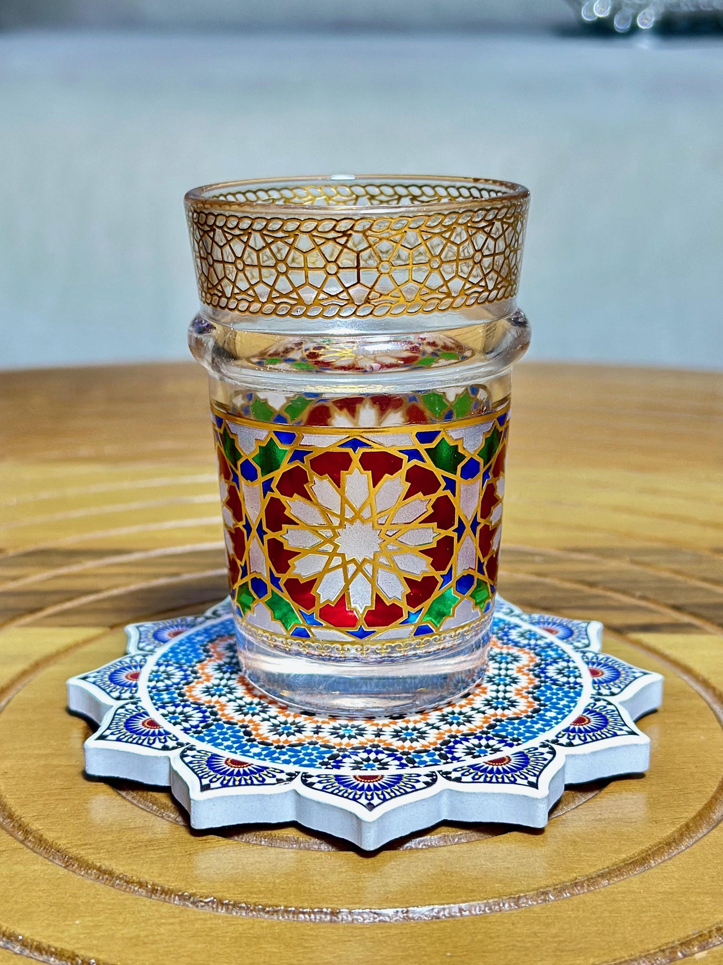 Set of 6 Tea Glasses Moroccan Beldi Cups Gold Zellij Design Tea Cups Small Multicoloured Traditional Moroccan Glassware 25% OFF