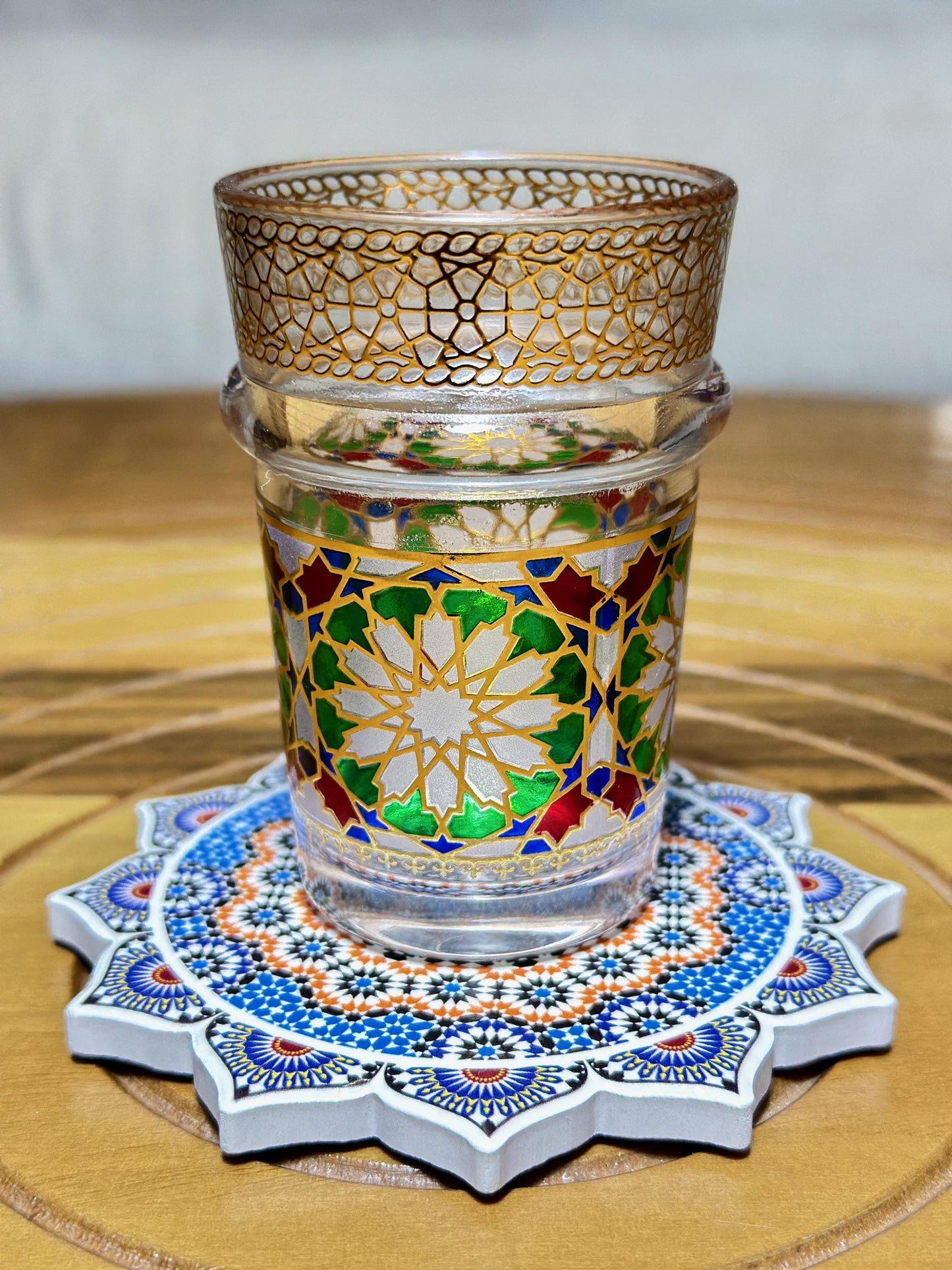 Set of 6 Tea Glasses Moroccan Beldi Cups Gold Zellij Design Tea Cups Small Multicoloured Traditional Moroccan Glassware 25% OFF