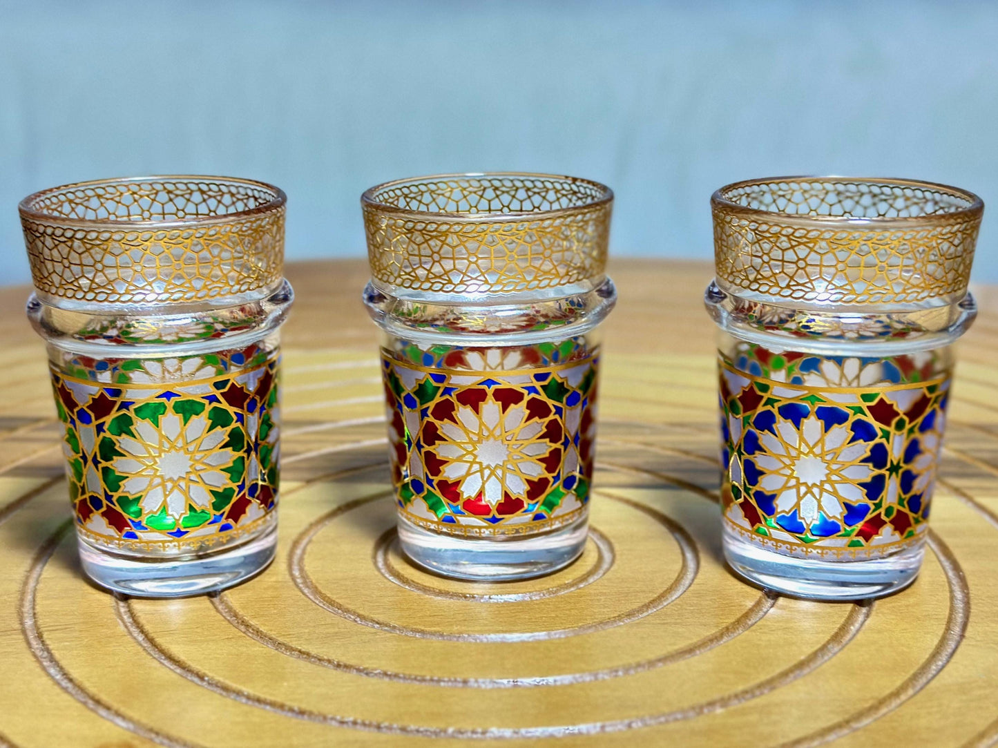 Set of 6 Tea Glasses Moroccan Beldi Cups Gold Zellij Design Tea Cups Small Multicoloured Traditional Moroccan Glassware 25% OFF