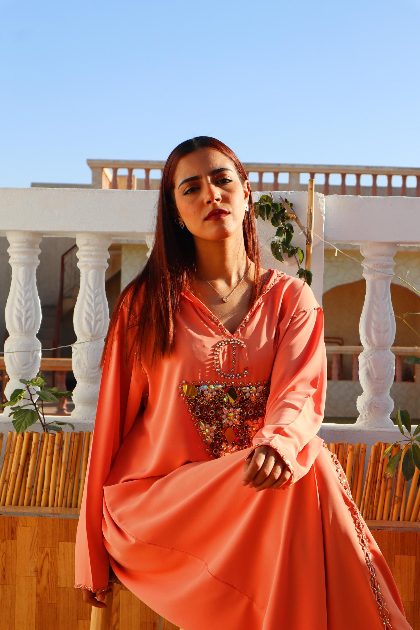 Beautiful Peach Amazigh Kaftan Dress, Luxury Kaftan, Women'S Kaftan Dress with Head Cover, Moroccan and African Style Abaya