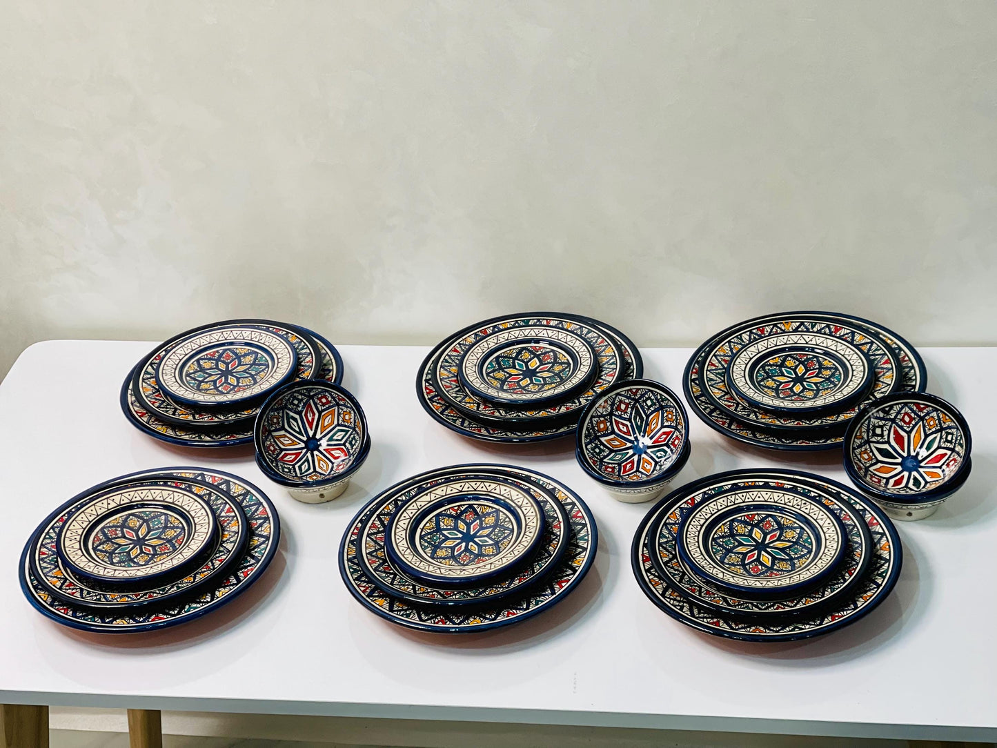 Authentic Moroccan Hand Painted Ceramic Dinnerware Set, Blue Handmade Serving Set, Tableware Collection, Dinnerware Set