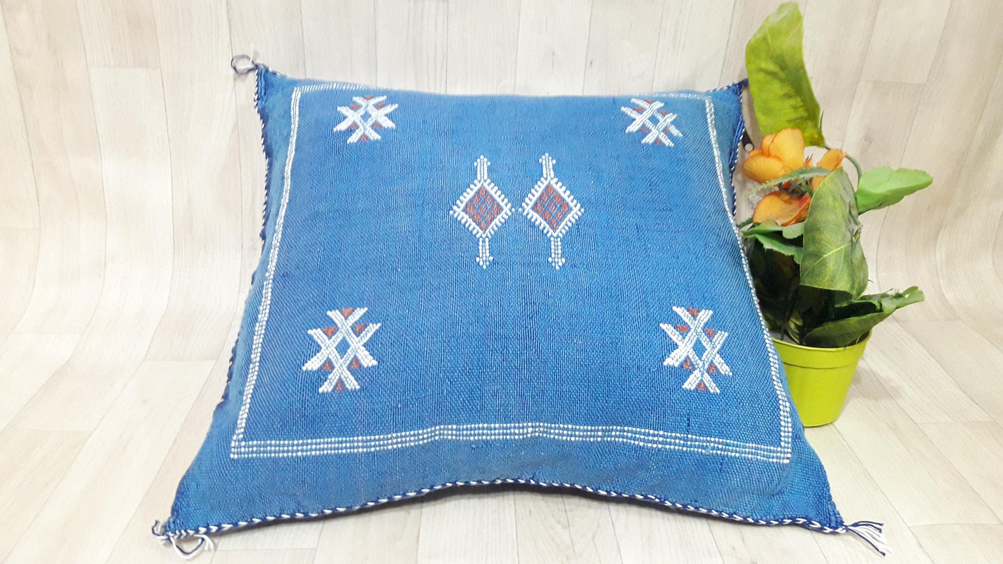Cactus Silk Pillow Cover,Moroccan Boho Throw Pillow,Hand Woven Berber Pillow,Decorative Sabra Cactus Silk Cushion Cover.Lumbar Pillow