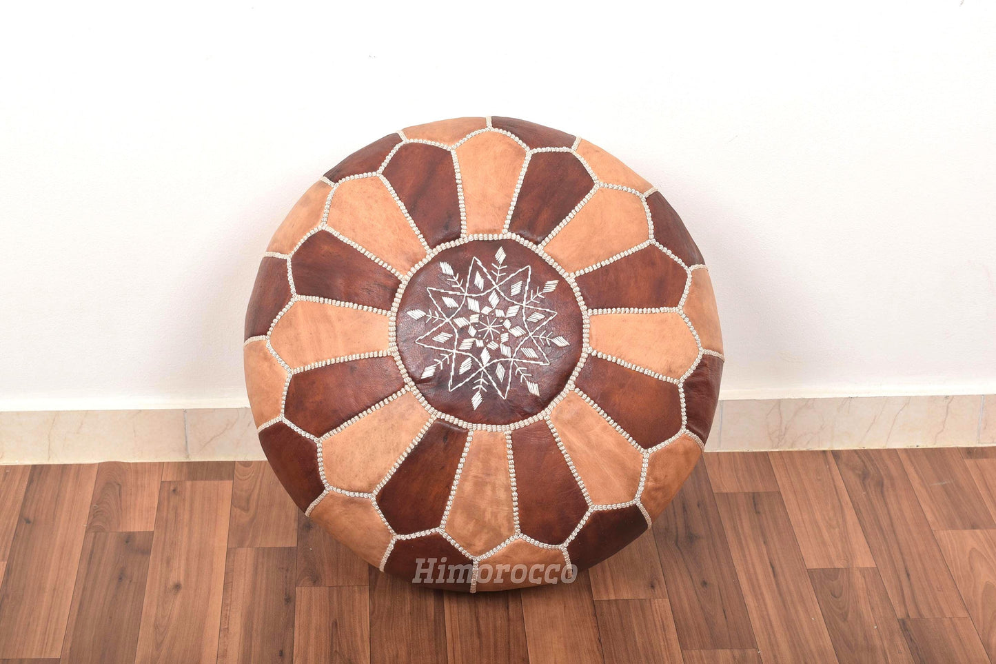 Stuffed Oil Moroccan Leather Pouf - Handmade Genuine Leather - Ottoman Footstool Hassock