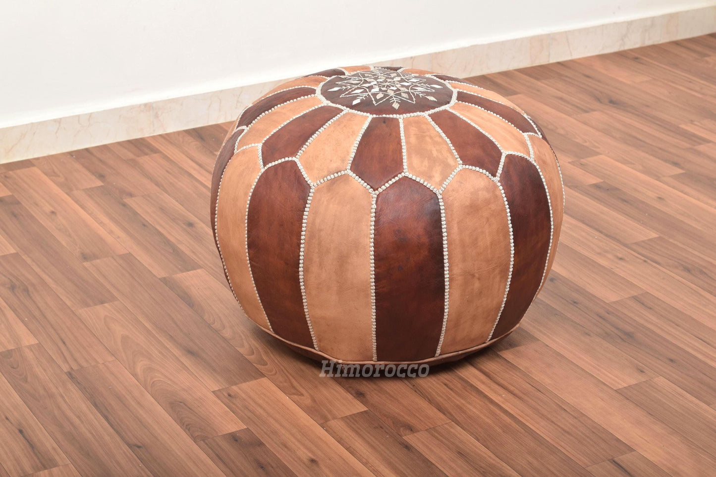 Stuffed Oil Moroccan Leather Pouf - Handmade Genuine Leather - Ottoman Footstool Hassock