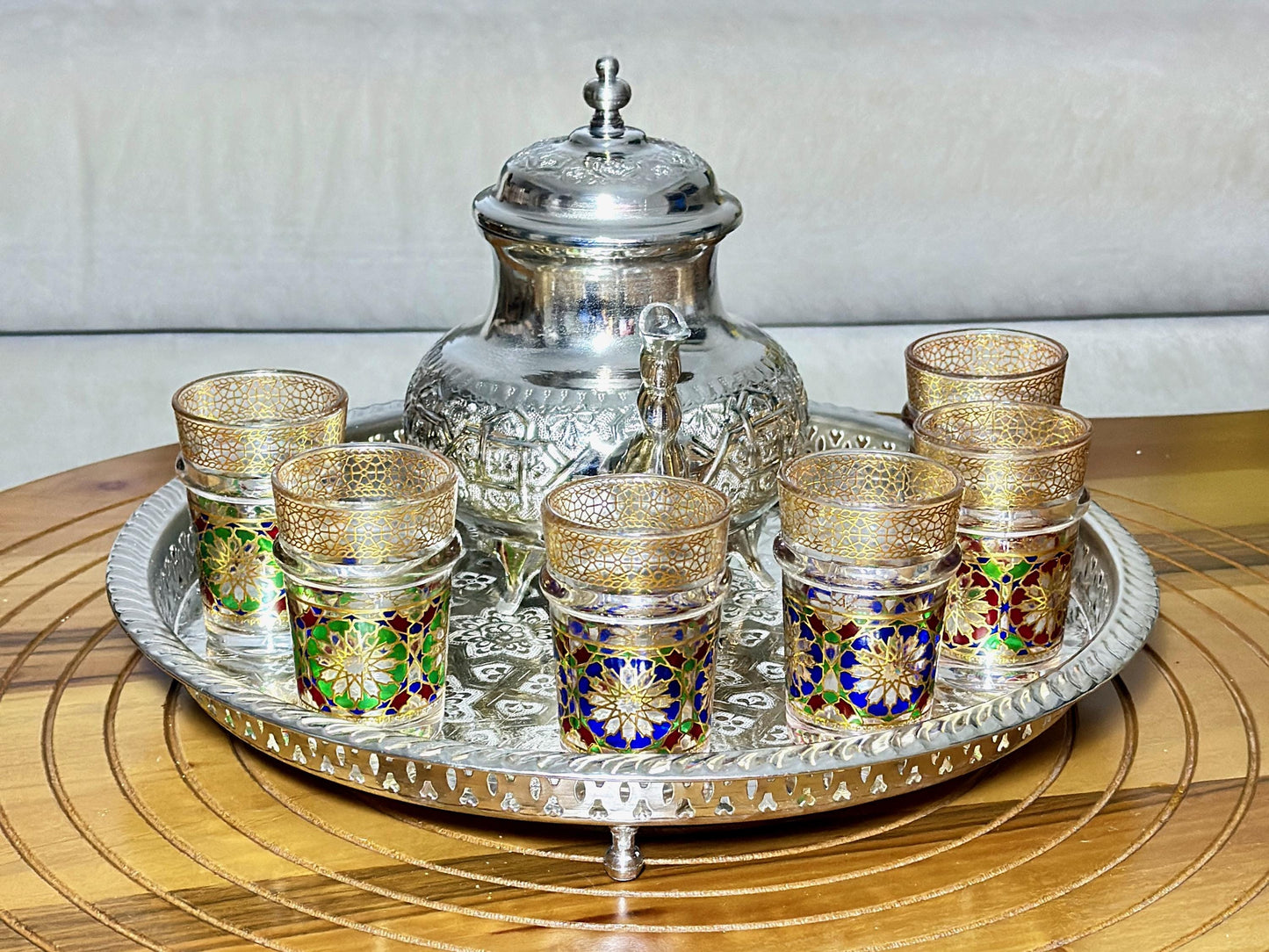 Set of 6 Tea Glasses Moroccan Beldi Cups Gold Zellij Design Tea Cups Small Multicoloured Traditional Moroccan Glassware 25% OFF
