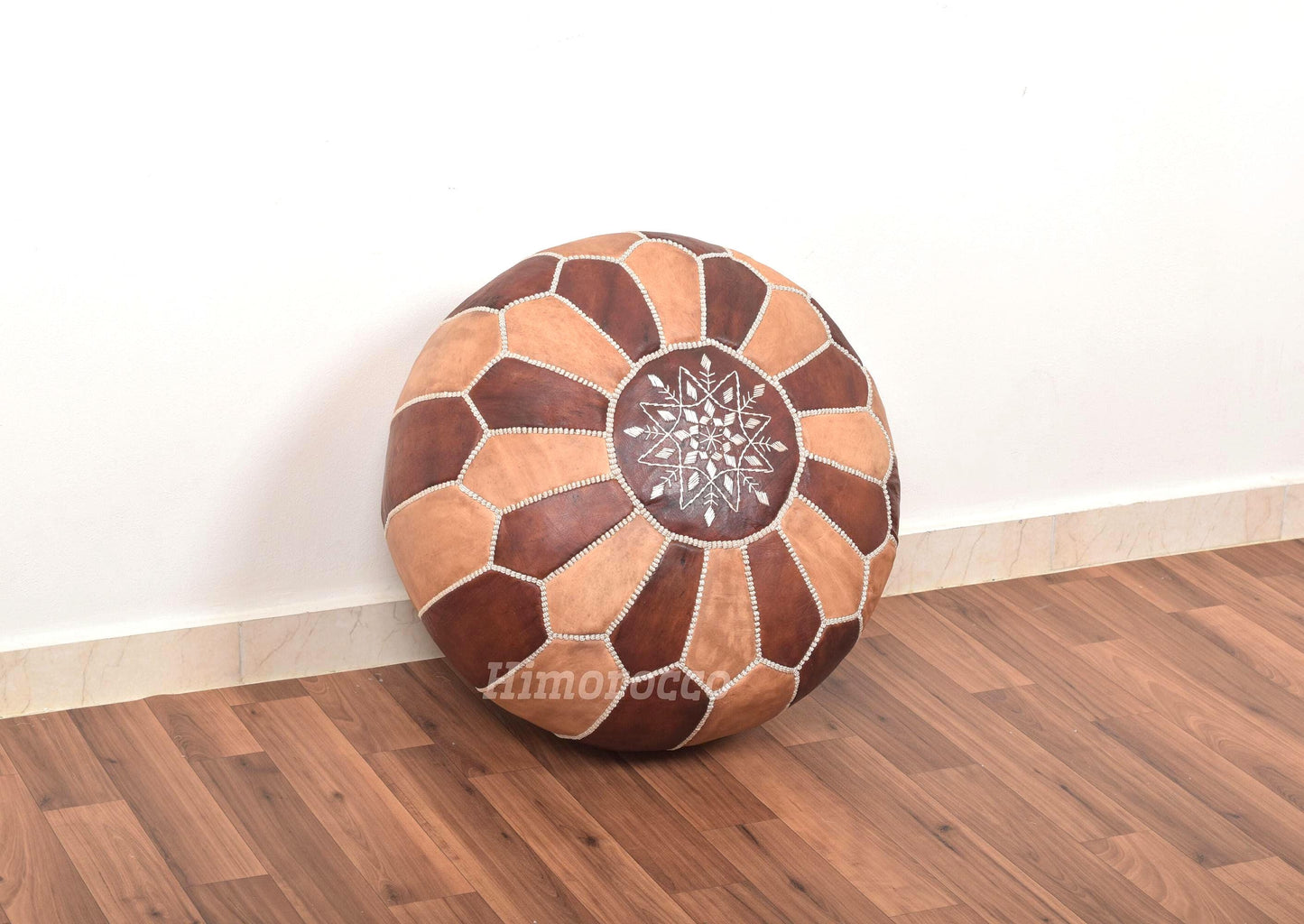 Stuffed Oil Moroccan Leather Pouf - Handmade Genuine Leather - Ottoman Footstool Hassock