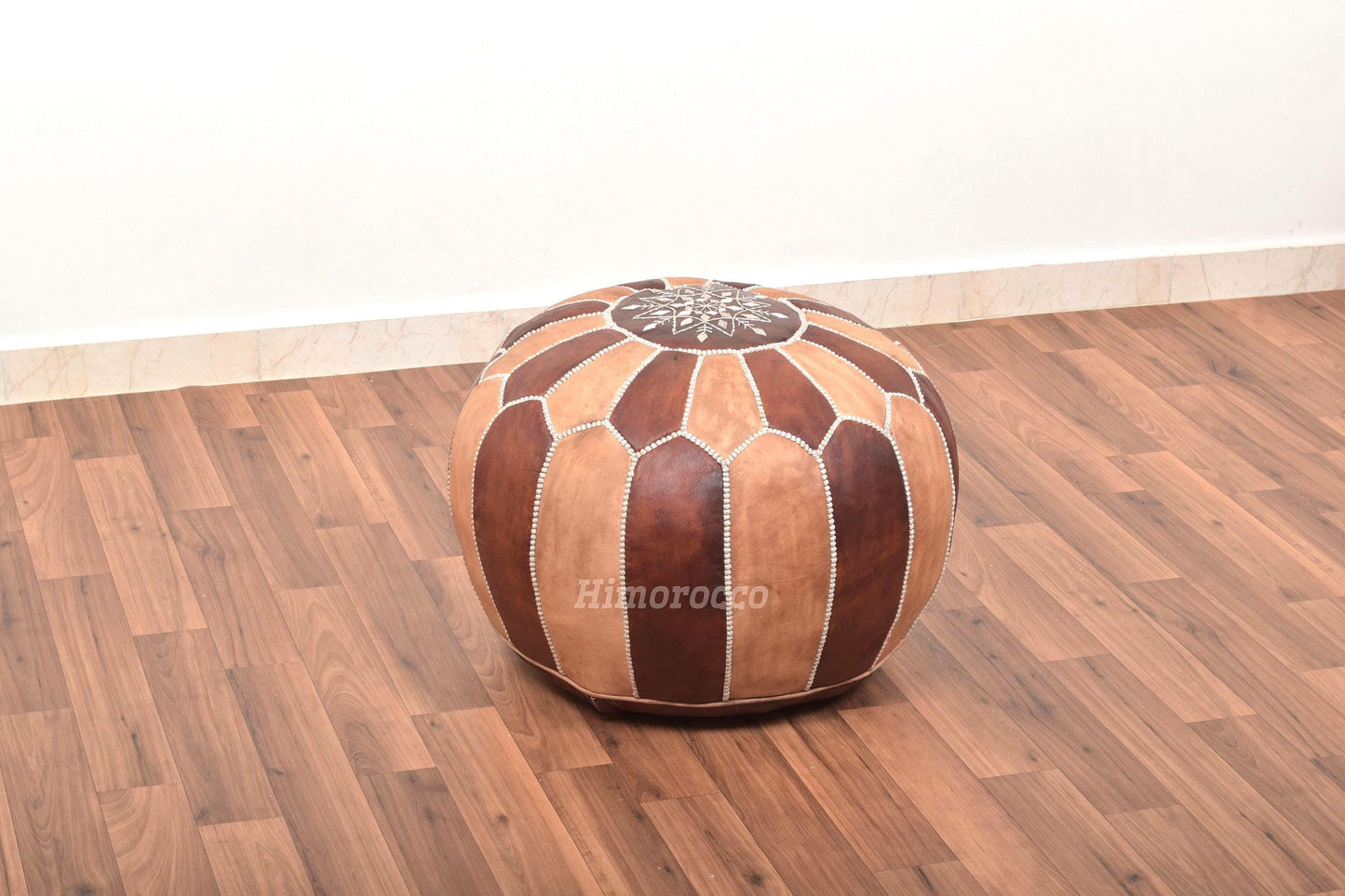 Stuffed Oil Moroccan Leather Pouf - Handmade Genuine Leather - Ottoman Footstool Hassock