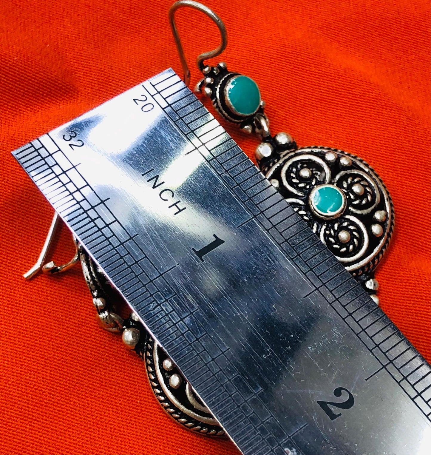 Handmade Berber Silver Earrings, Turquoise Stone, Authentic Traditional Design