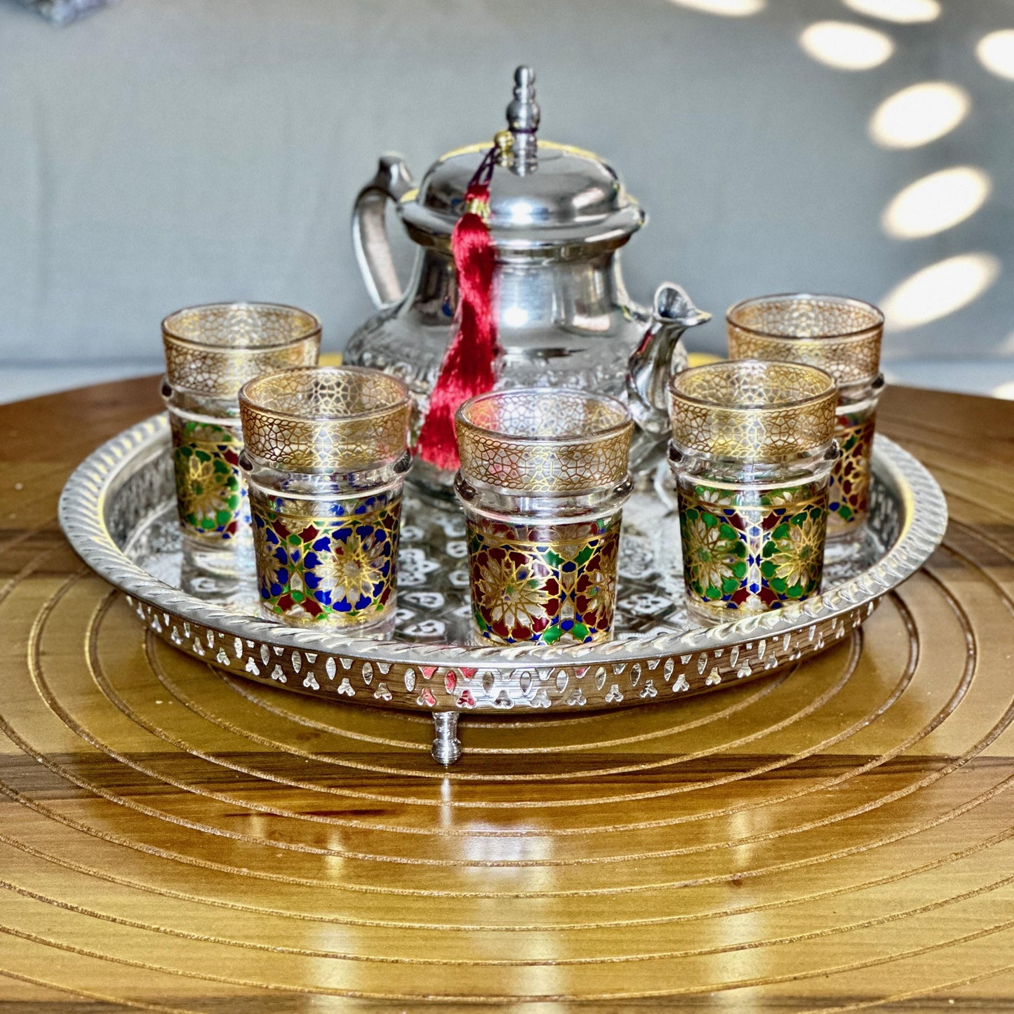 Authentic Moroccan Tea Tray Silver Handmade Teatray Traditional Moroccan Fes Mint Tea