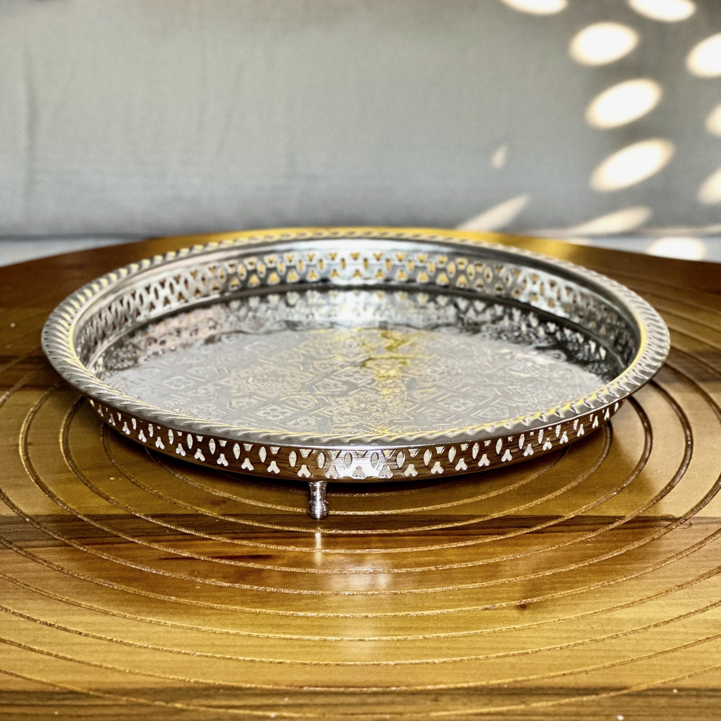 Authentic Moroccan Tea Tray Silver Handmade Teatray Traditional Moroccan Fes Mint Tea