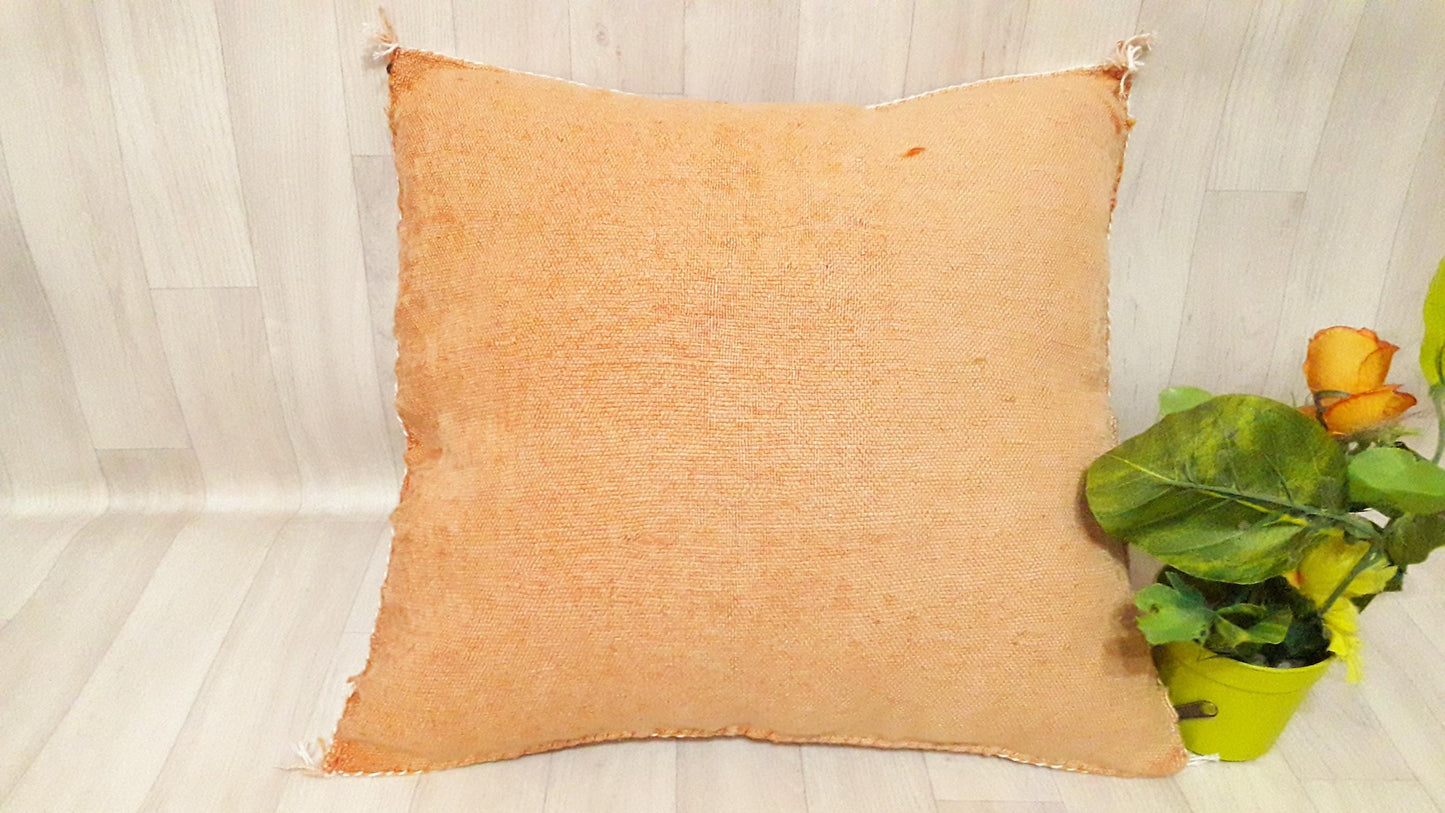 Pillow-Cactus Silk Cushion Cover - Light Orange Sabra Pillow - Handmade Morocco Cushion-Large Pillow-Cactus Silk Pillow-Decorative Pillow