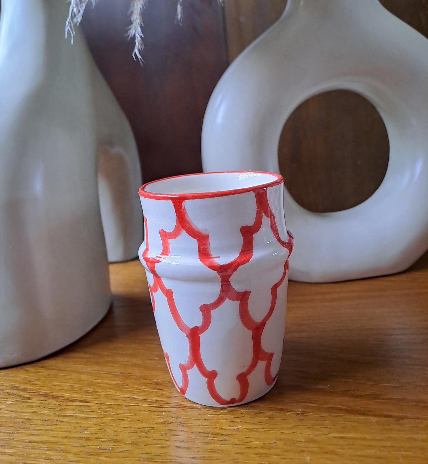 Handmade Moroccan Cup 9Cm/3.5In | Ceramic Tea & Coffee Cup | Small Berber Pottery Mug | Red Pattern Espresso Cup | Boho Kitchen Decor Gift