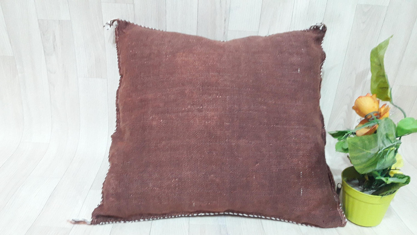 Bordeaux Cactus Silk Pillow Cover, Moroccan Boho Throw Pillow , Hand Woven Berber Pillow, Decorative Sabra Cactus Silk Cushion Cover