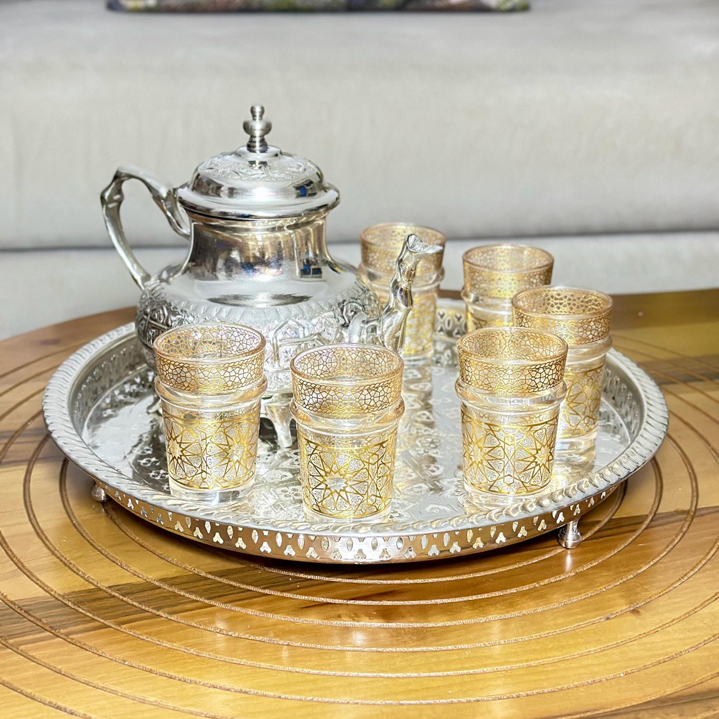 Authentic Moroccan Tea Tray Silver Handmade Teatray Traditional Moroccan Fes Mint Tea