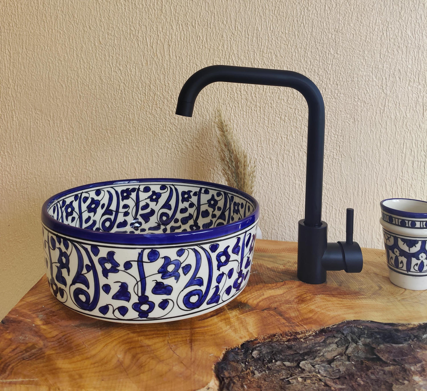 Bathroom Vessel Sink with FREE Brass Faucet - Handmade Moroccan Washbasin