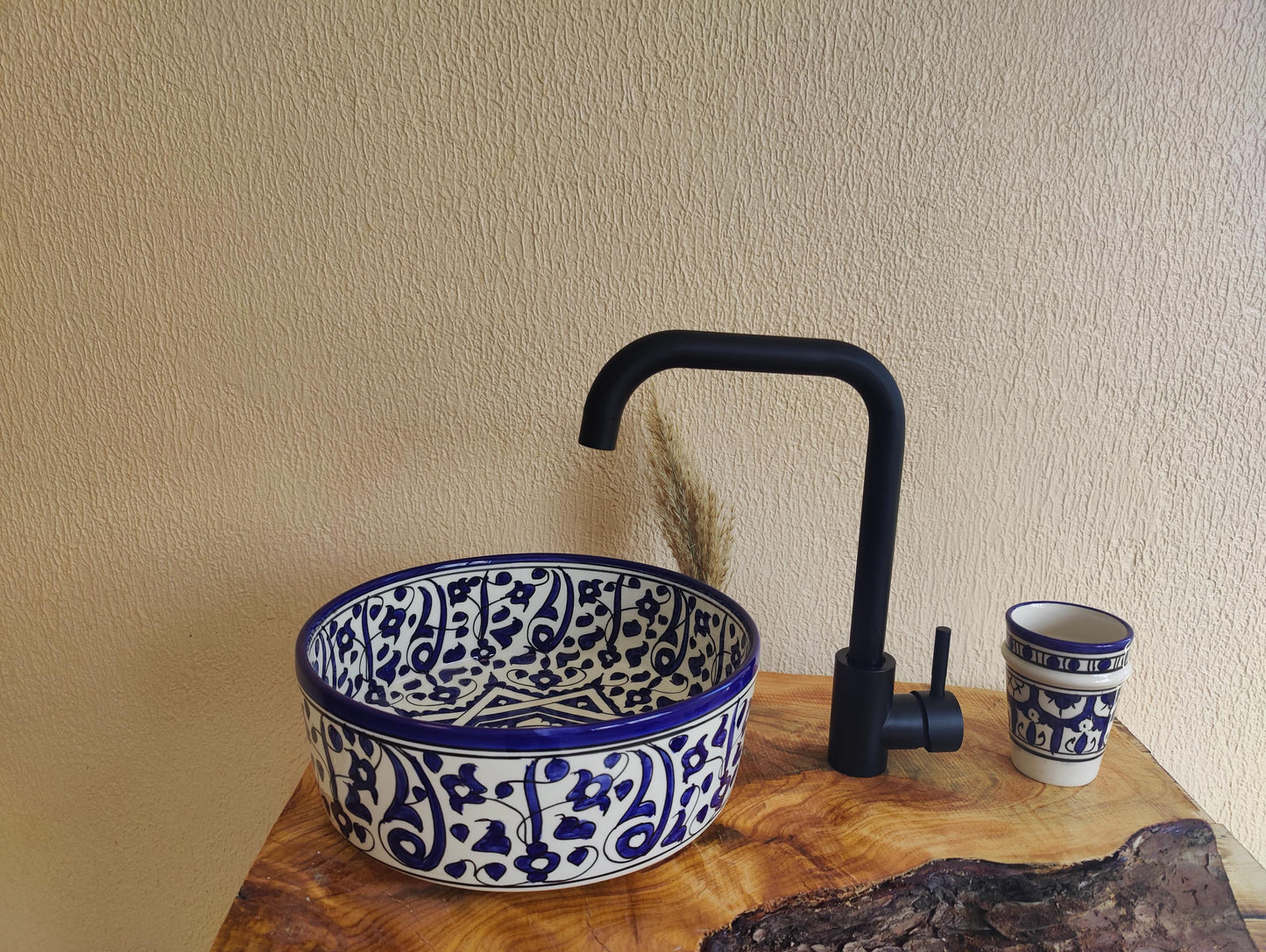 Bathroom Vessel Sink with FREE Brass Faucet - Handmade Moroccan Washbasin