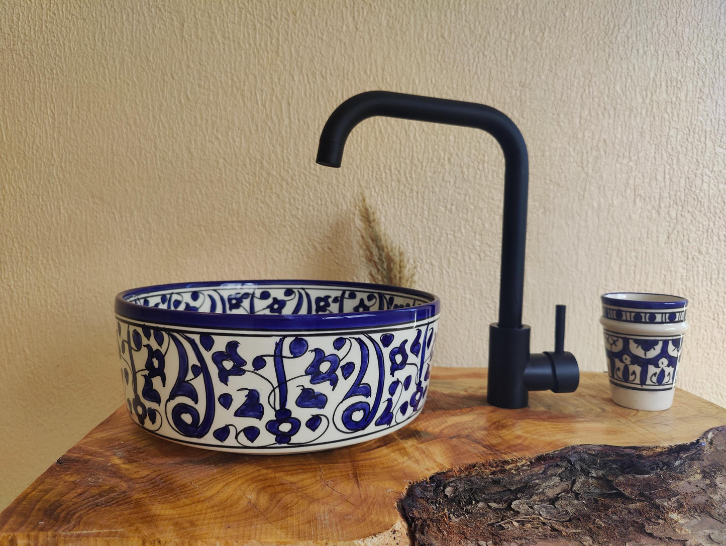 Bathroom Vessel Sink with FREE Brass Faucet - Handmade Moroccan Washbasin