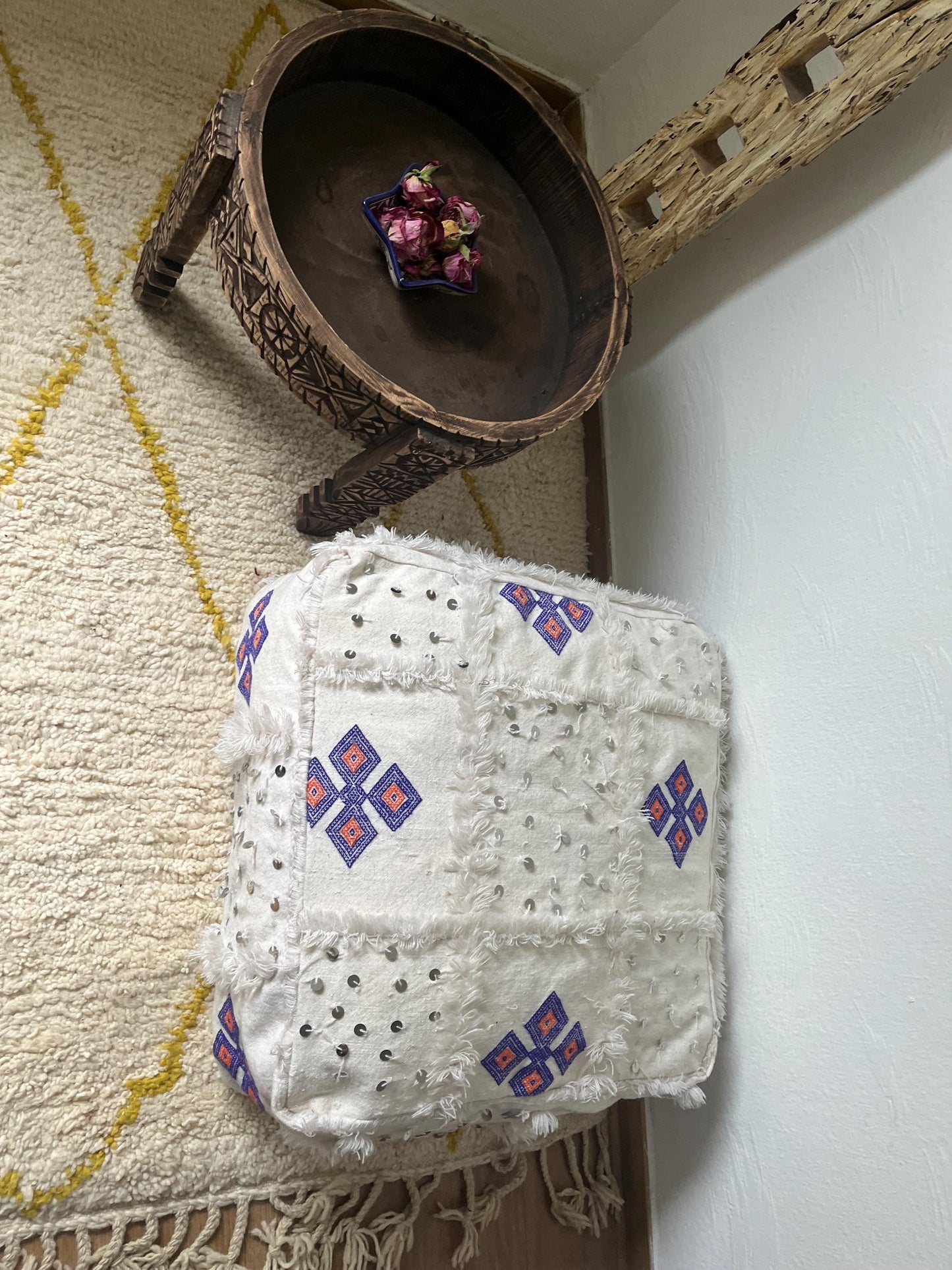 Berber Cushion Cover - Ottoman Pouf - Square Pouf - Ottoman Cushion Cover - Ottoman Pouf - Moroccan Decor - Vintage Kilim