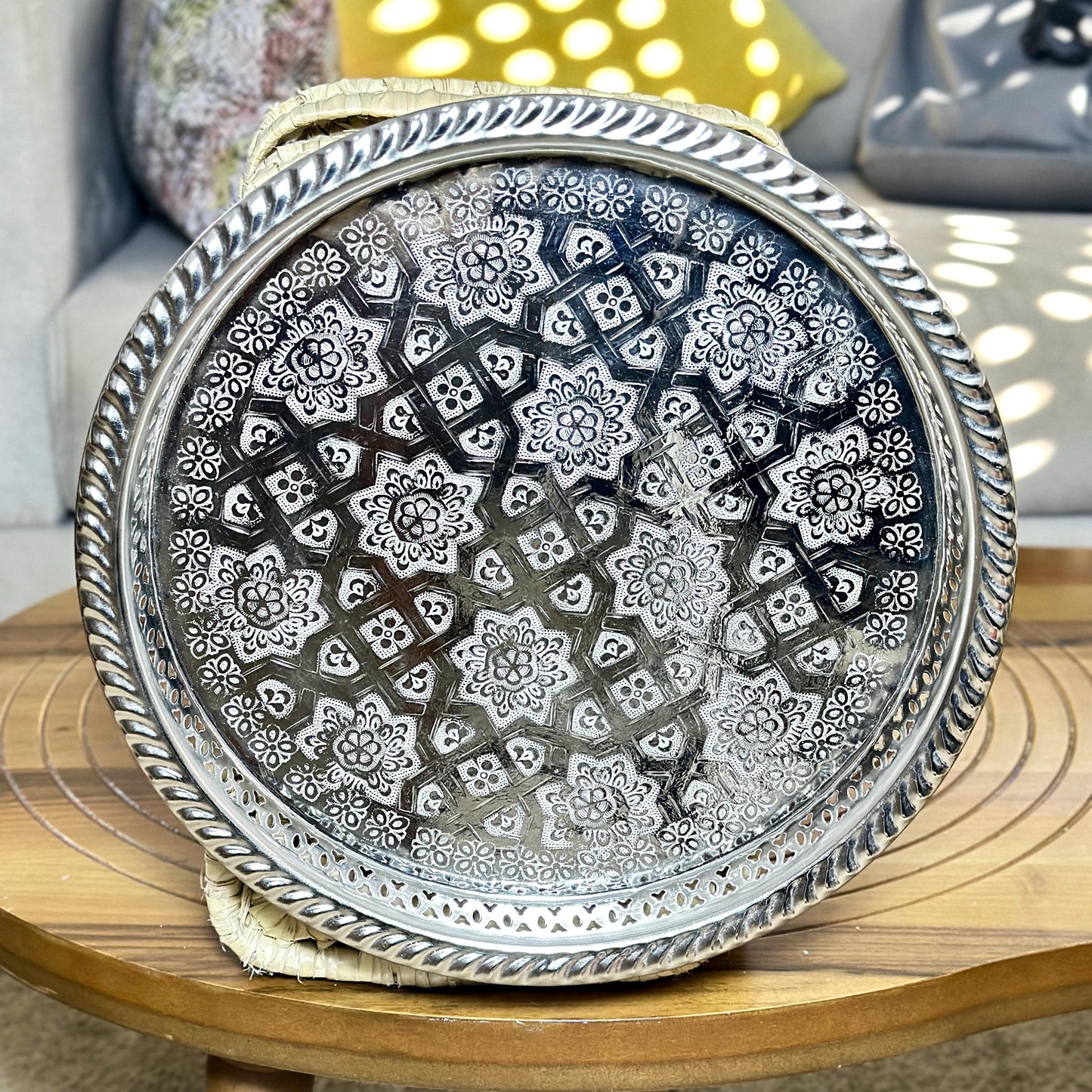 Authentic Moroccan Tea Tray Silver Handmade Teatray Traditional Moroccan Fes Mint Tea