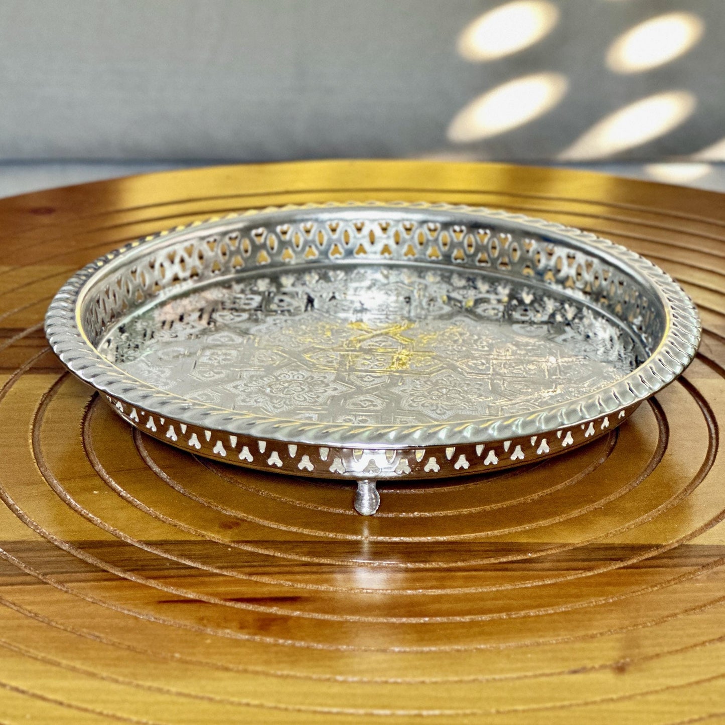 Authentic Moroccan Tea Tray Silver Handmade Teatray Traditional Moroccan Fes Mint Tea