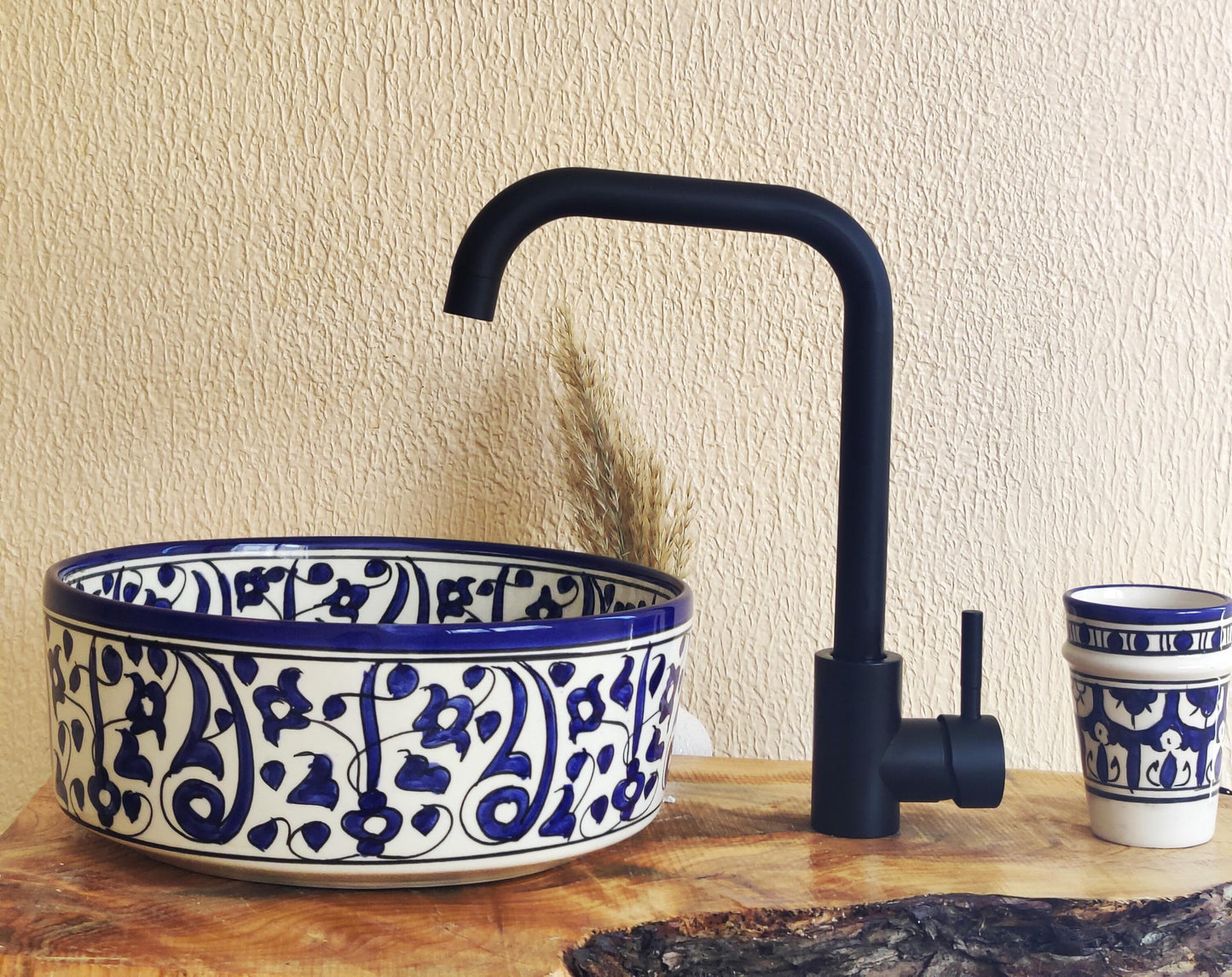 Bathroom Vessel Sink with FREE Brass Faucet - Handmade Moroccan Washbasin