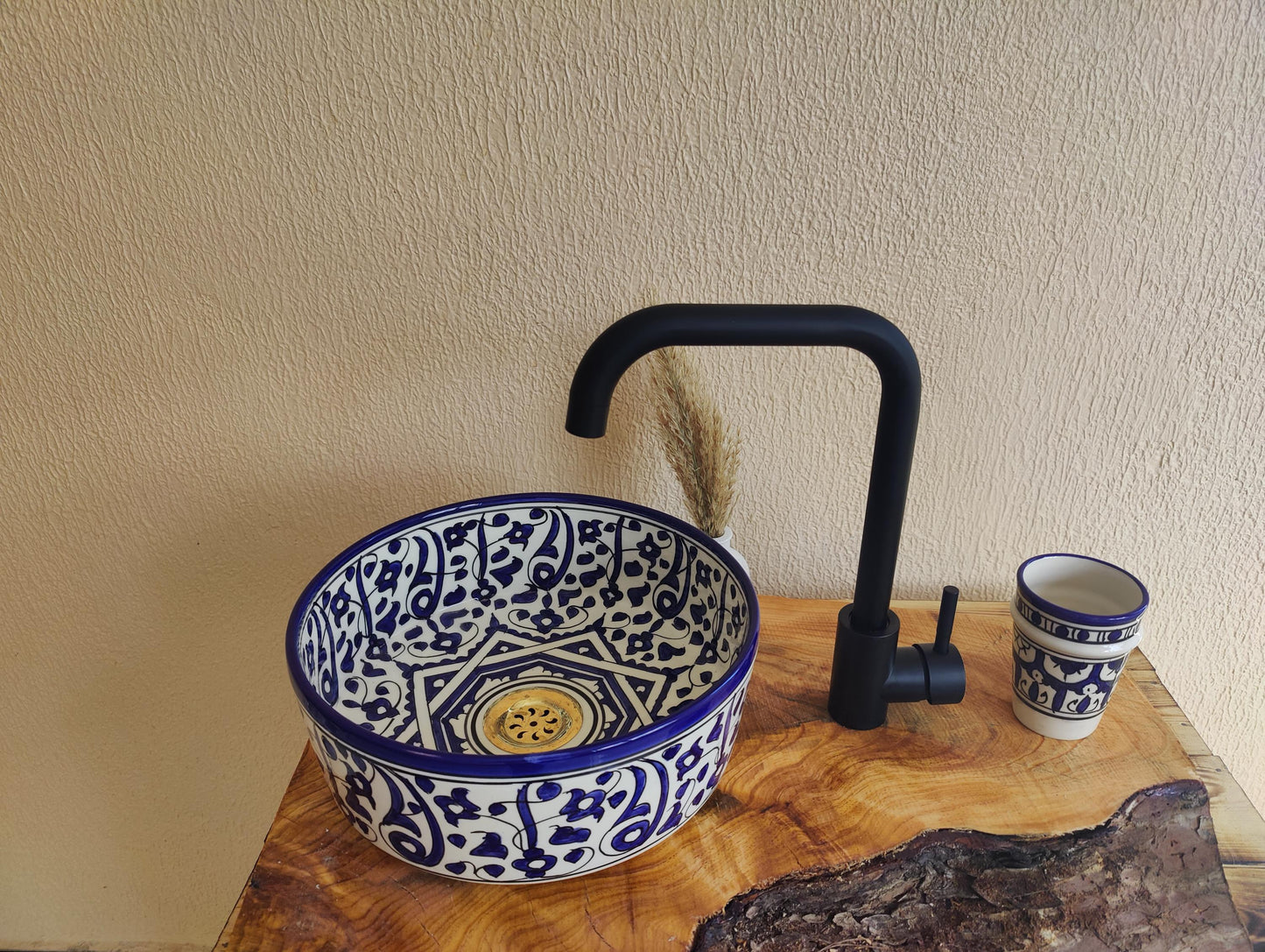 Bathroom Vessel Sink with FREE Brass Faucet - Handmade Moroccan Washbasin