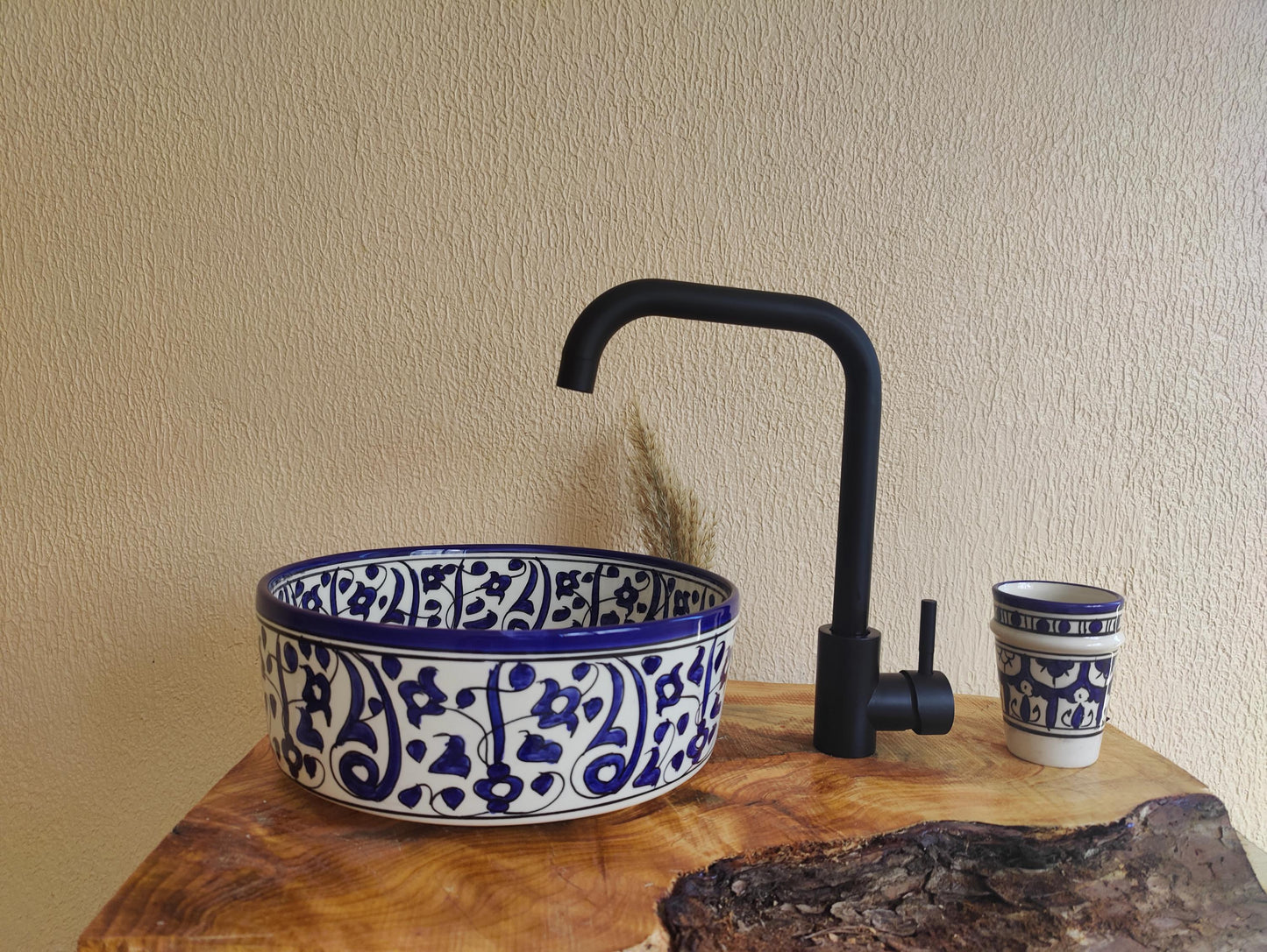 Bathroom Vessel Sink with FREE Brass Faucet - Handmade Moroccan Washbasin