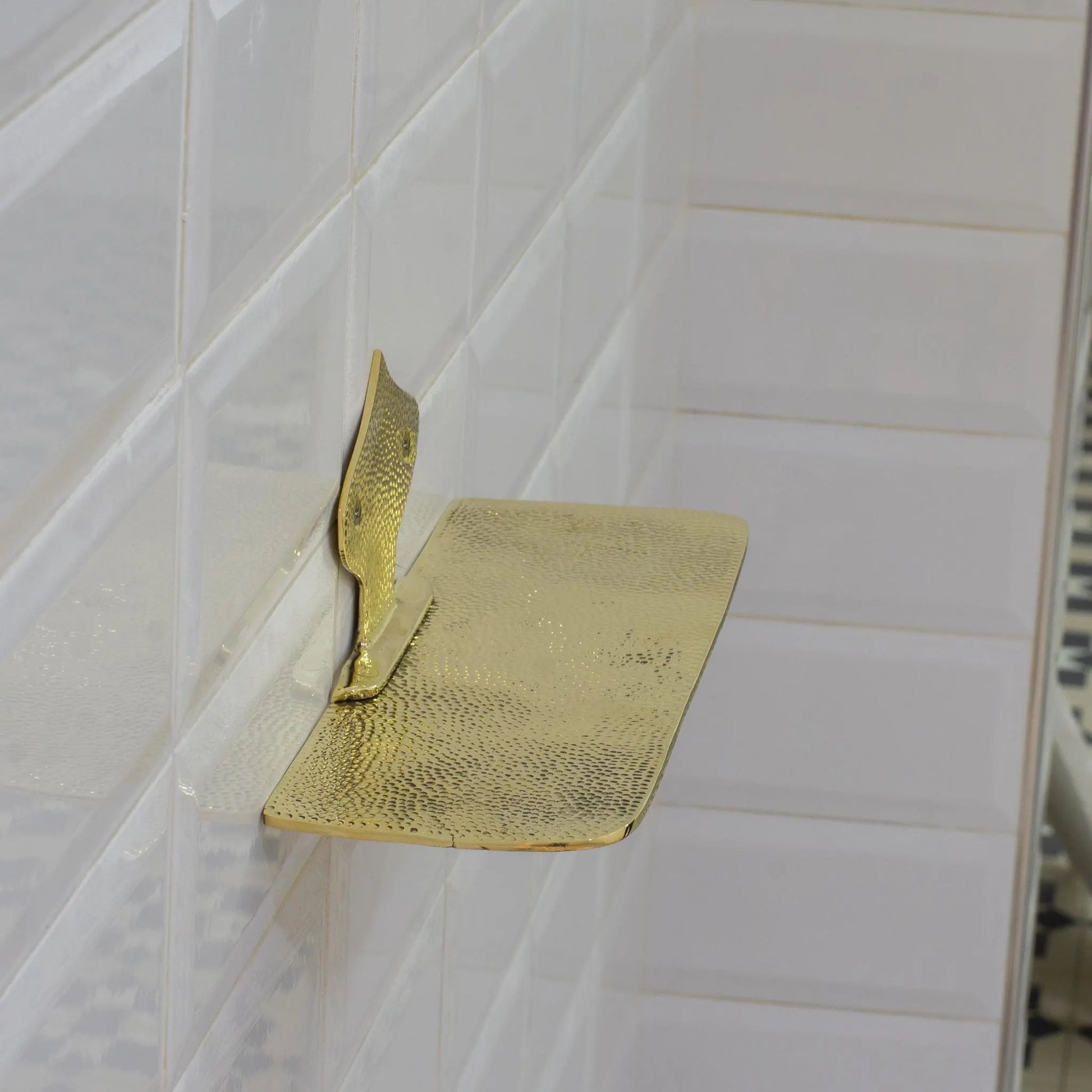 Hammered Solid Brass Floating Shelf, Bathroom Bottle Holder, Wall Mount Shelf Brass, Shampoo Hanger