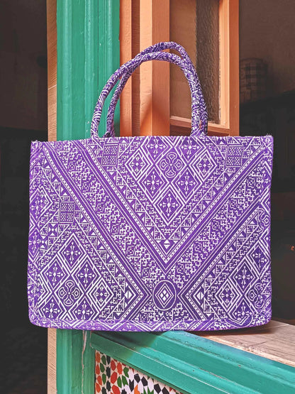 Handmade Wool Tote Bag with Moroccan Amazigh Patterns – Colorful Bags for Women, Weekender, Beach Bag