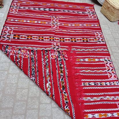 Moroccan Kilim 4×6 Ft. Red Rug, Moroccan Berber Rug, Handmade Natural Wool Rug. Berber Kilim, Authentic Azilal