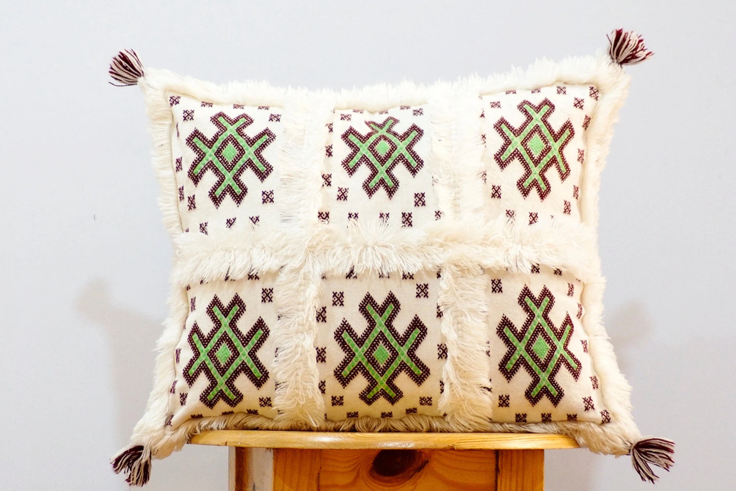 Handmade Moroccan Wedding Blanket Pillow Cover Handira Blanket Cushion Cover Wool Pillow Cover with Sequins