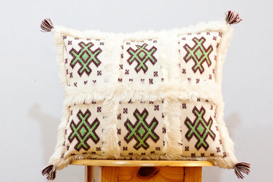 Handmade Moroccan Wedding Blanket Pillow Cover Handira Blanket Cushion Cover Wool Pillow Cover with Sequins
