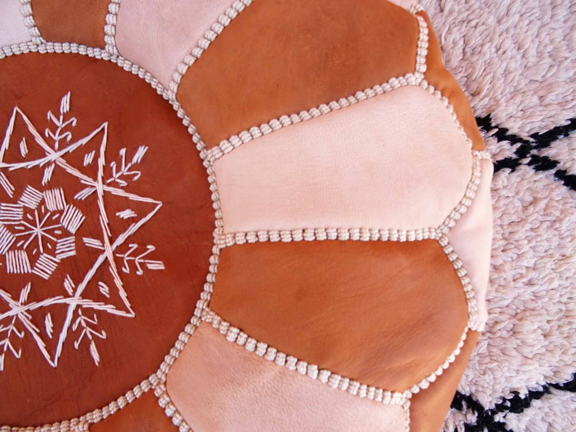 Stuffed Ottoman Leather Pouf - Handmade Moroccan Genuine Leather Pouf - Ottoman Pouffe Footstool - 100% Real Natural Leather Pouffe