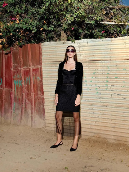 Zoe’S Wool & Sequins Hand Knitted Jacket Black