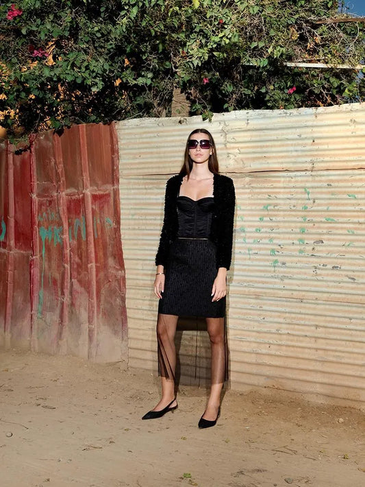 Zoe’S Wool & Sequins Hand Knitted Jacket Black