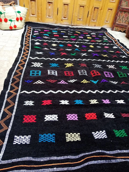Moroccan Berber Rug . Moroccan Black Kilim Handmade Wool Rug Authentic Azilal Area Carpet