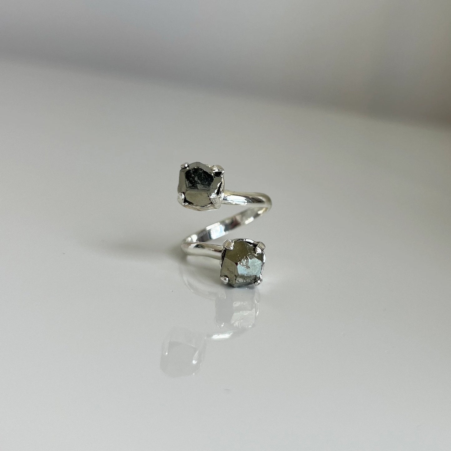 Pyrite Silver Double Ring - Adjustable