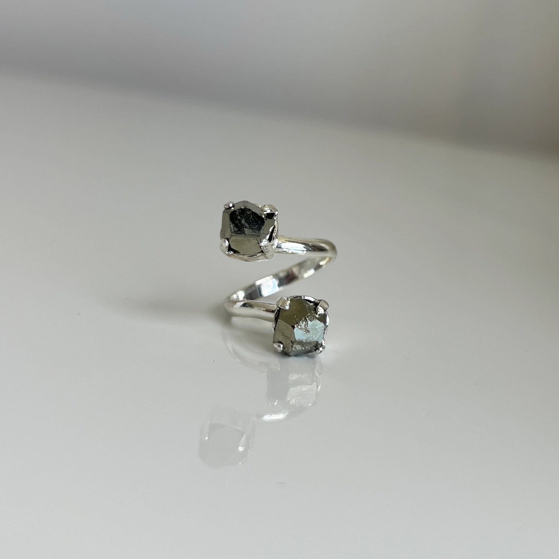 Pyrite Silver Double Ring - Adjustable