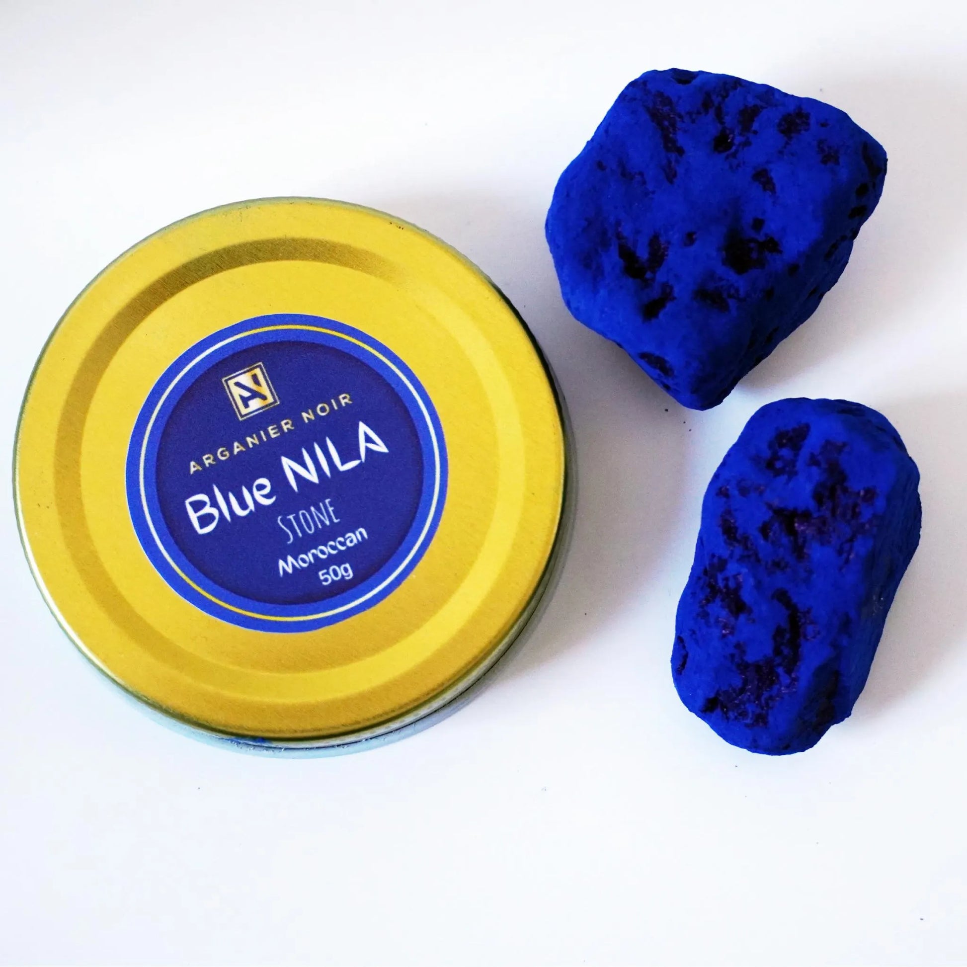 Arganier Noir Blue Nila Stone Authentic Moroccan Saharian Indigo Nila Best Natural Skin Ritual for Radiant Skin. Nourish and Even Skin Tone.