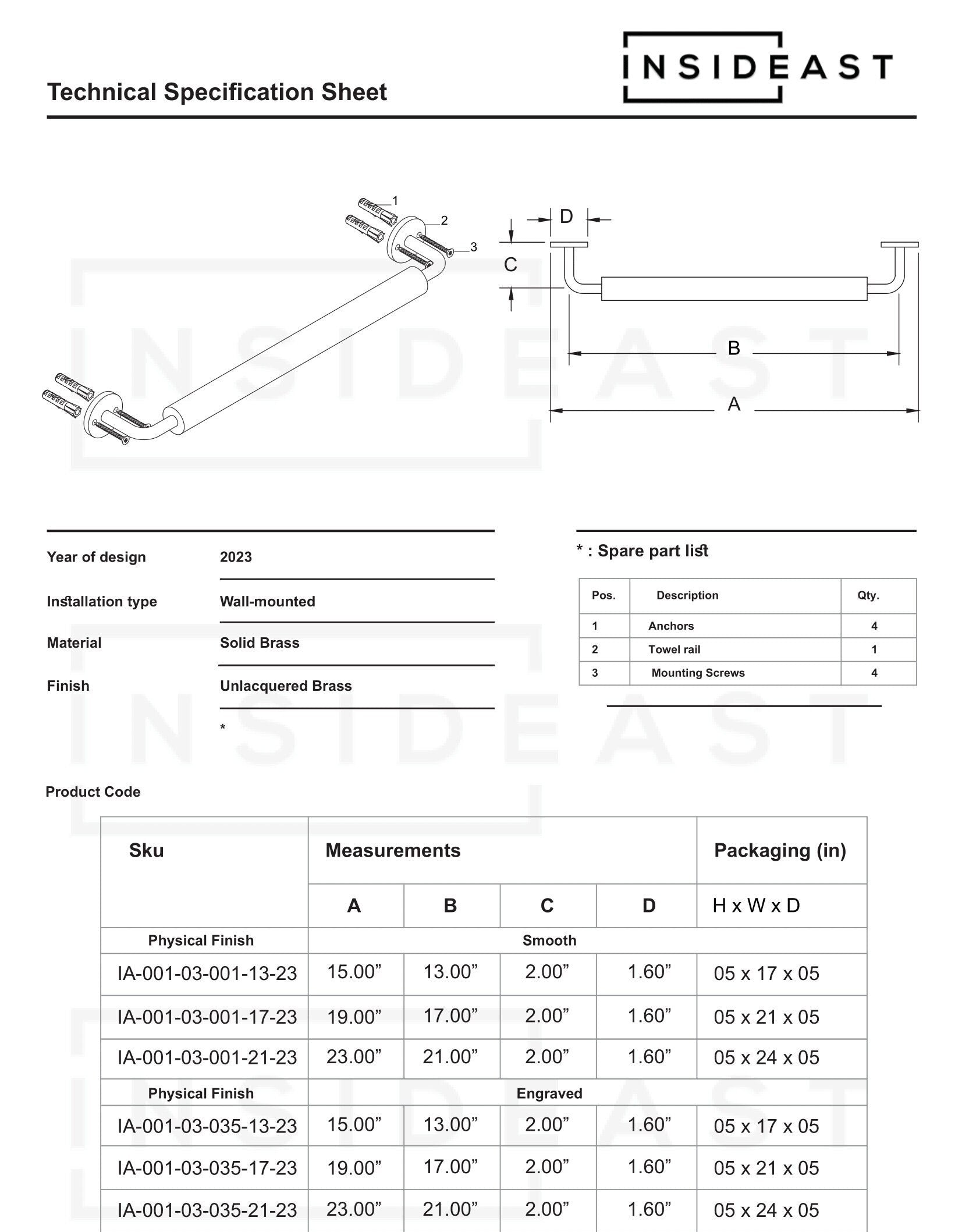 Brass Towel Rack for Bathroom, Wall Mounted Towel Bar, Towel Rod, Unlacquered Brass Towel Hanger