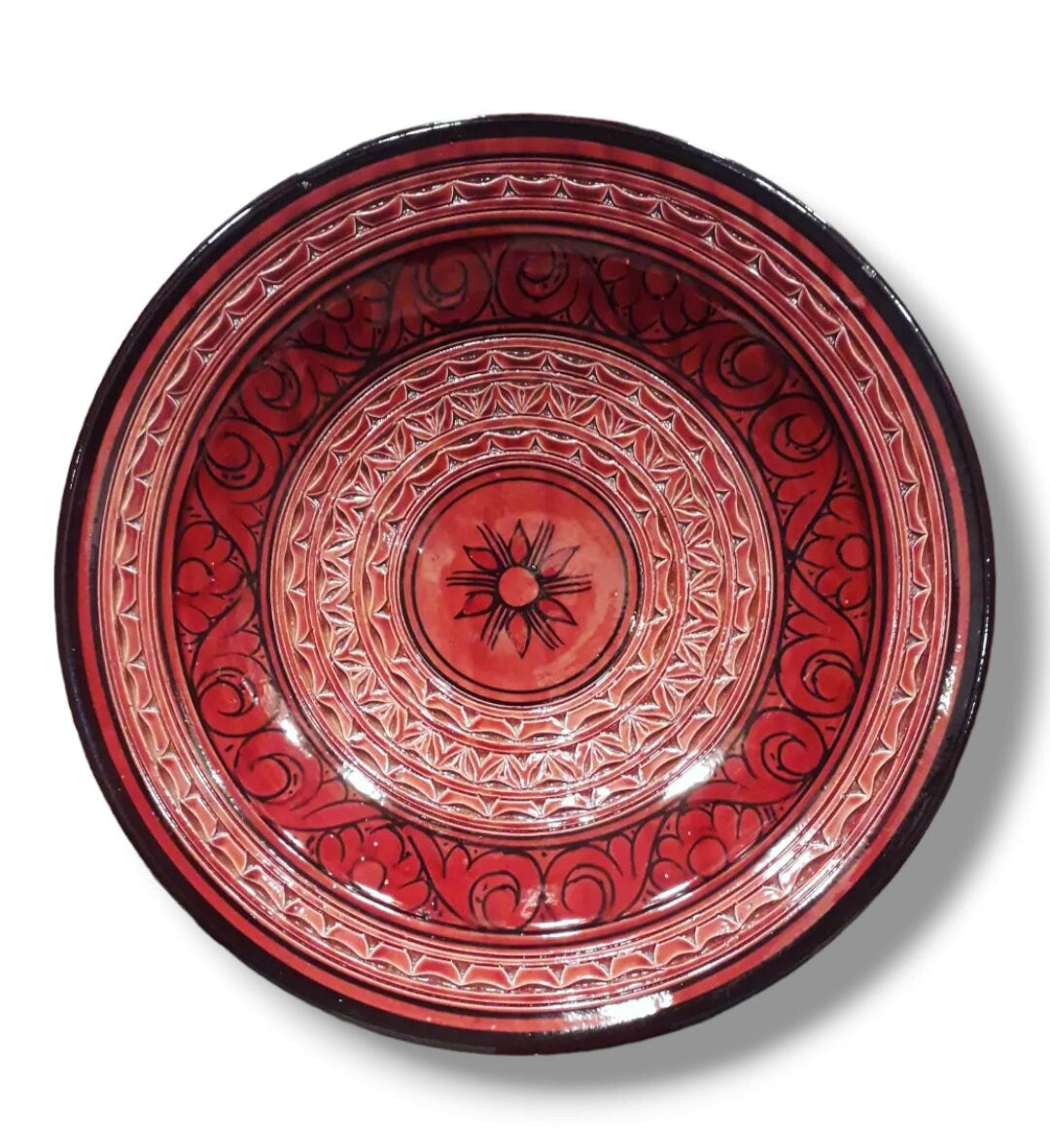 Big Serving Plate with Texture, Handmade Ceramic Platter, Moroccan Plate, for Appetizers, Salad Plate, Red Pottery Dish, Hanging Plate